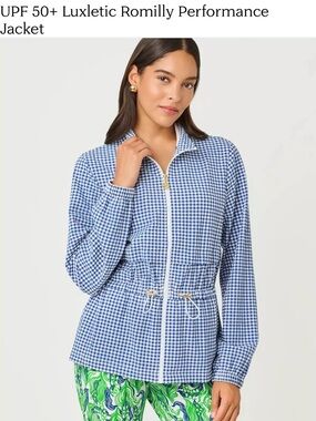 Lilly Pulitzer Blue White Gingham Zip-Front Jacket
